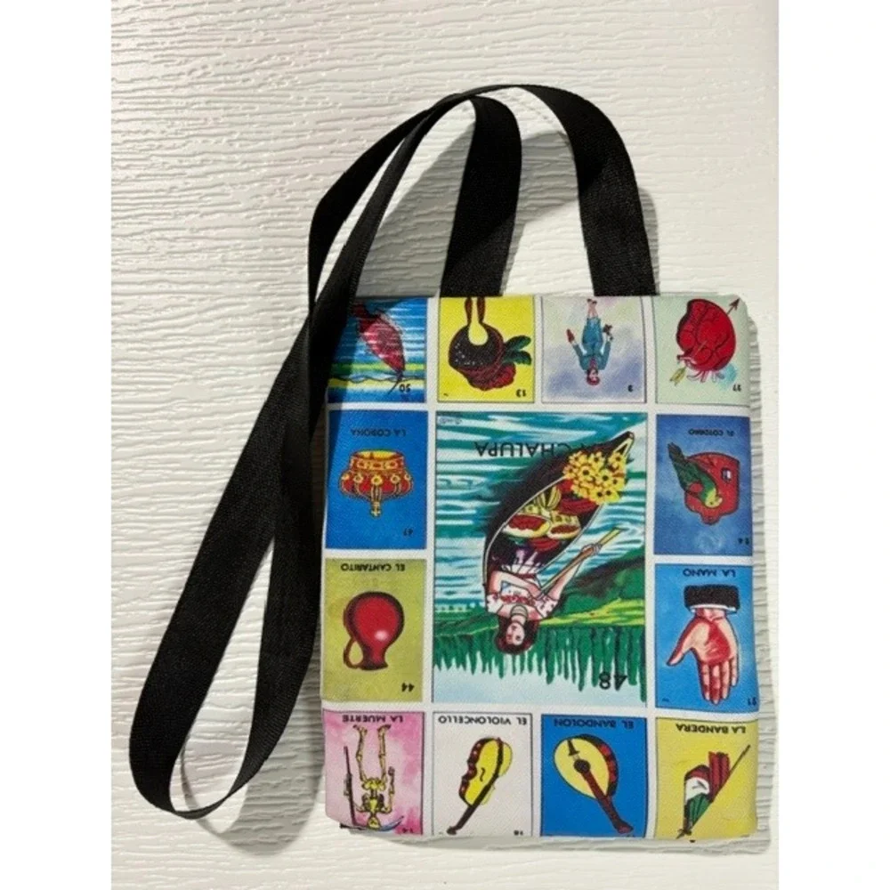 Loteria Mexican Bingo Card Crossbody Bag Small Travel Pouch Multicolor